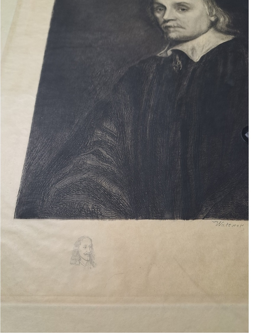 Print with line drawing of 17 c man