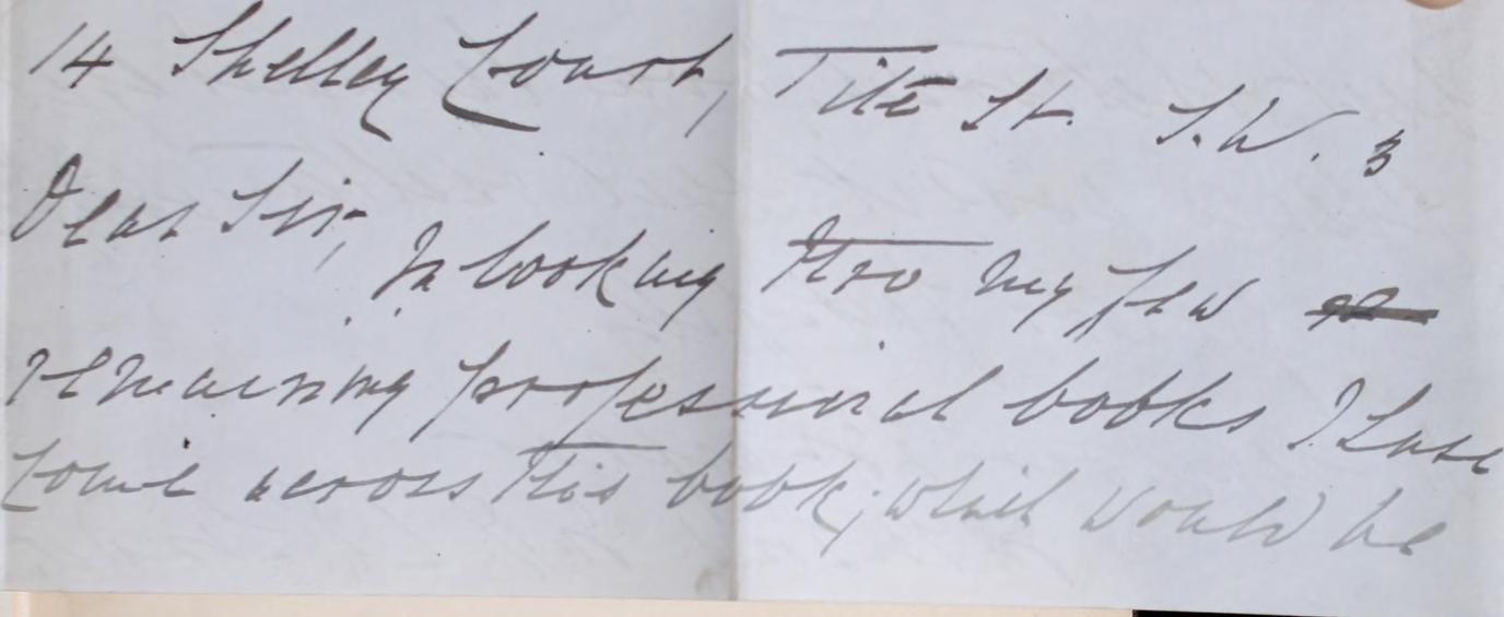 Handwritten note from Henry Seymour Branfoot to the RCP, offering a book for donation.