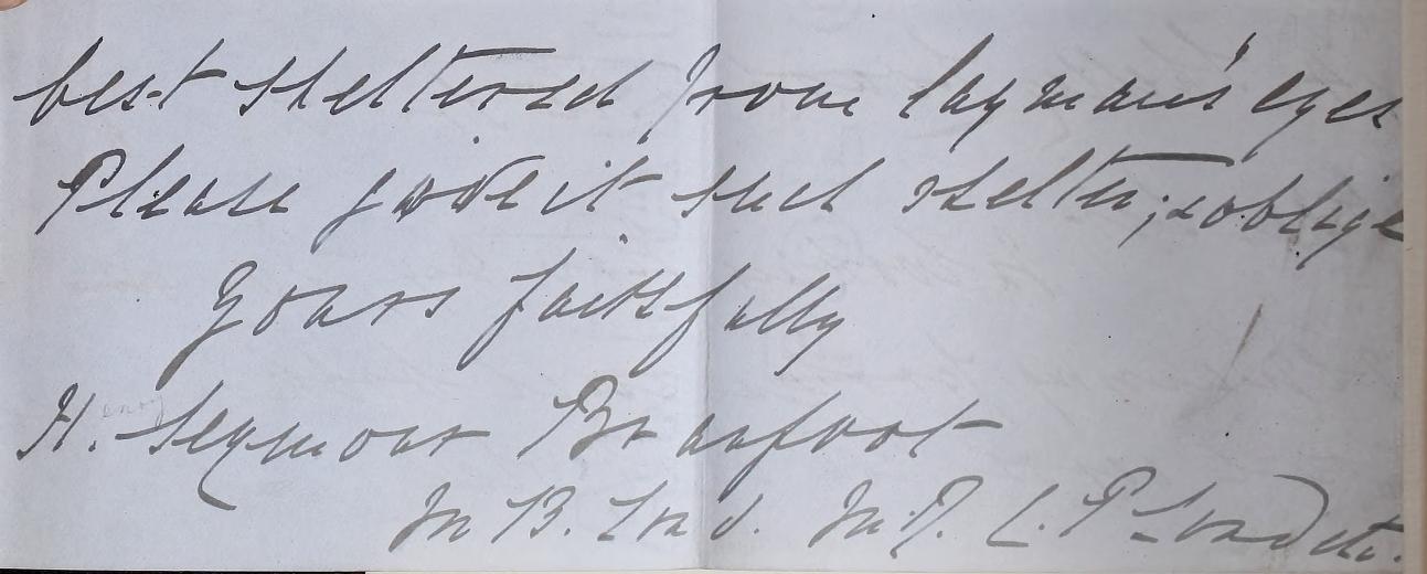 Handwritten note from Henry Seymour Branfoot to the RCP, describing how he wants the book hidden from laymans' eyes.