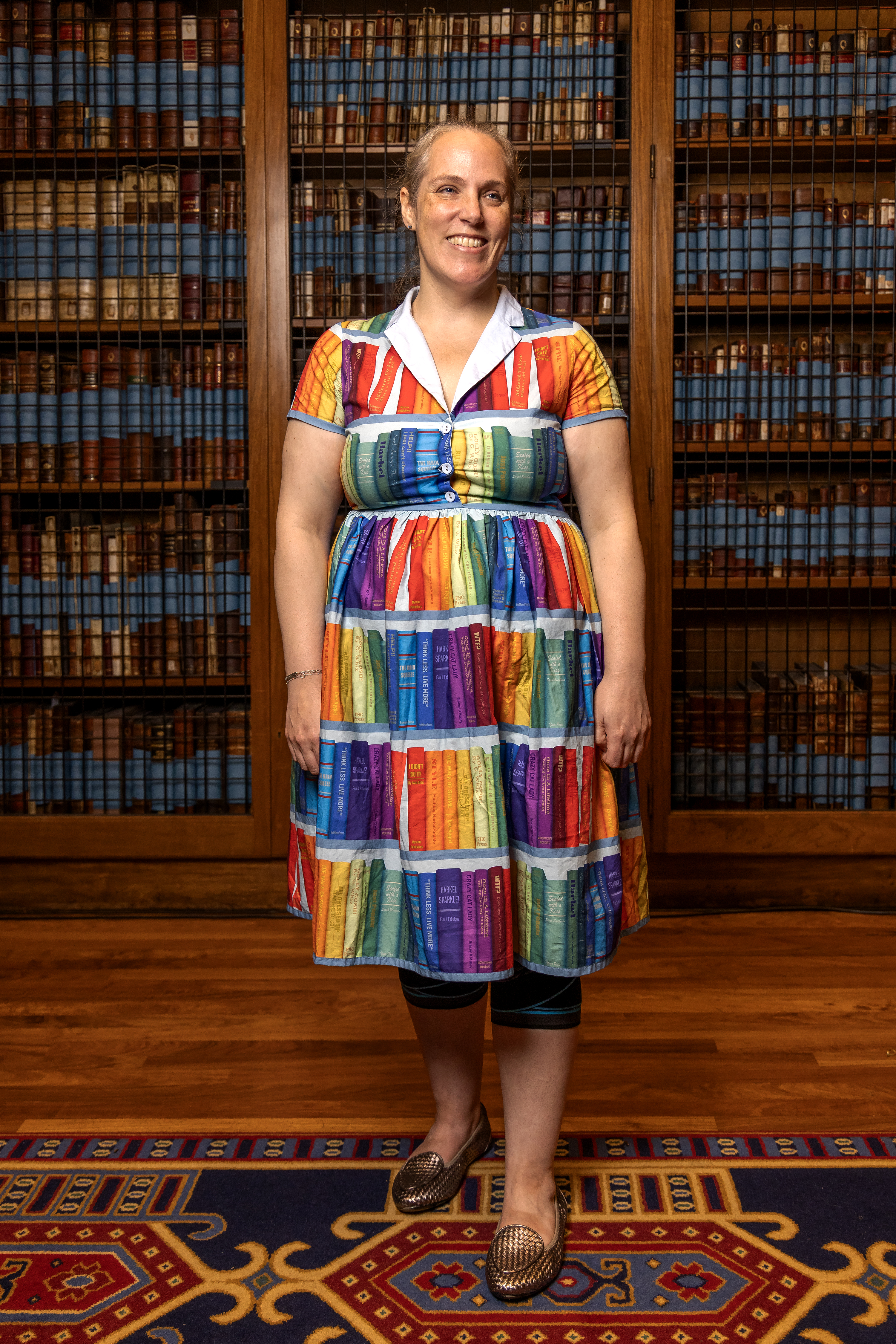 Catherine James standing in the Dorchester Library