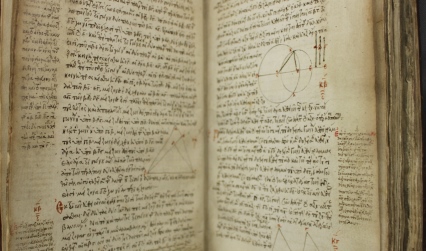 Photograph of a Greek manuscript with mathematical diagrams