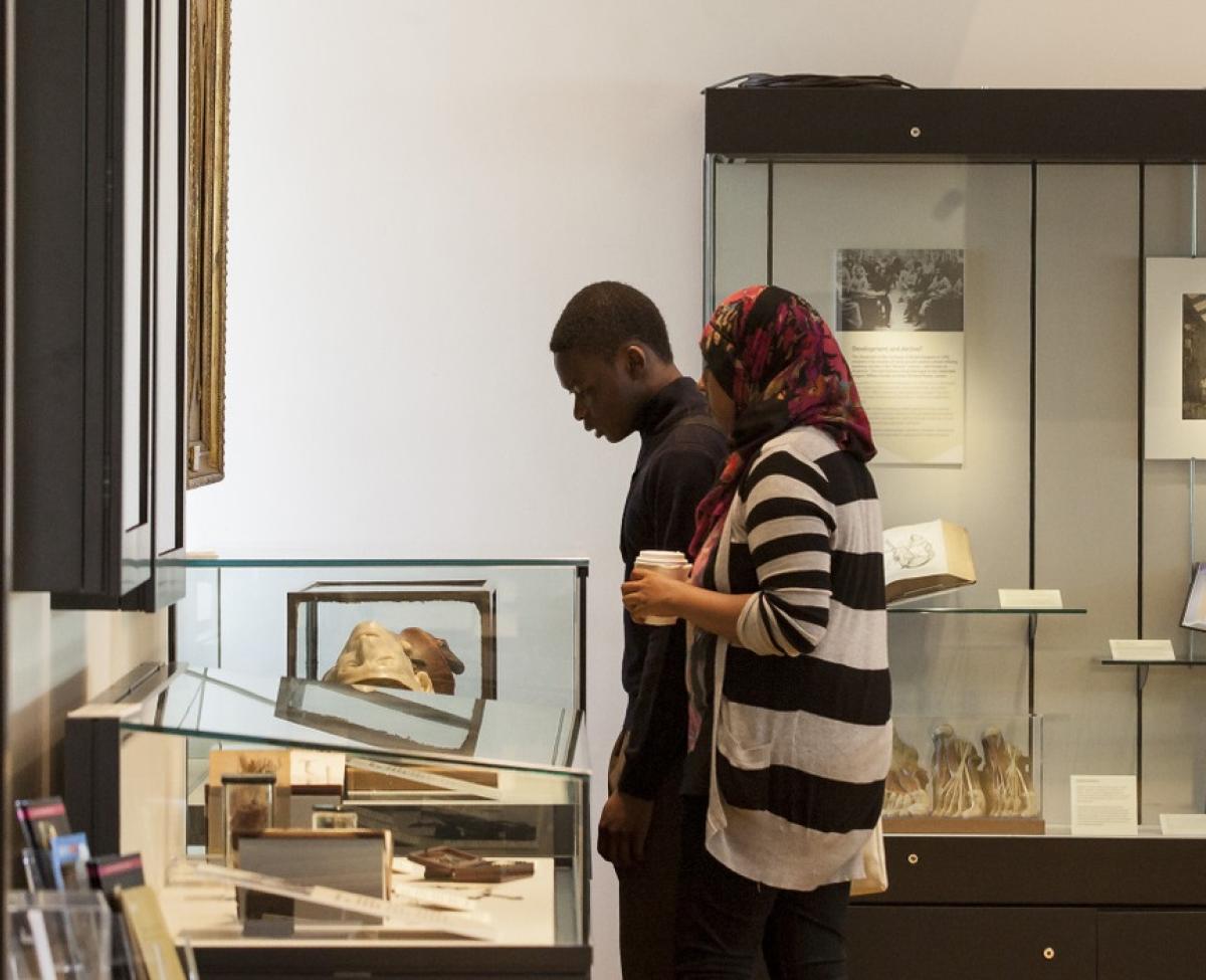 People looking at an exhibition