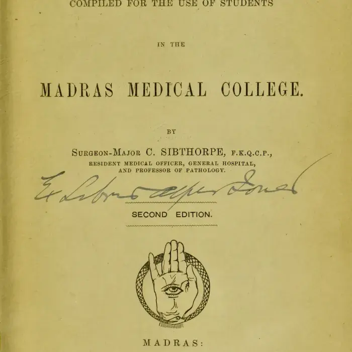 Title page of a clinical manual from Madras medical college.