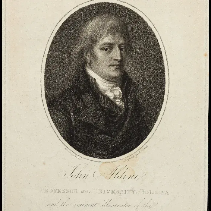 Oval portrait of a man in dark clothing with a white cravat.