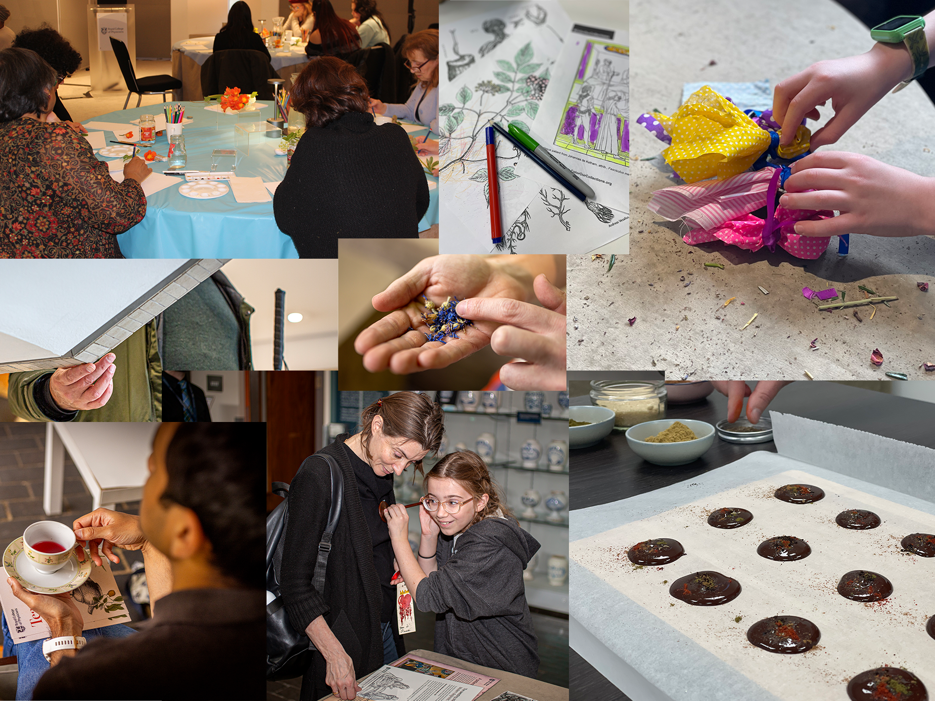 A collage of images showing people engaged in different activities. 